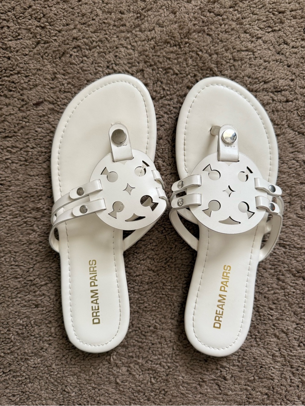 Dream Pairs White Women's Decorative Cutout Slide Sandals